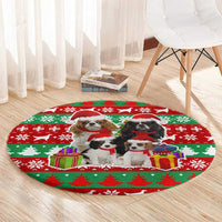 Christmas Dogs Round Carpet with Santa Hats and Red Green Holiday Pattern - Wonder Print Shop