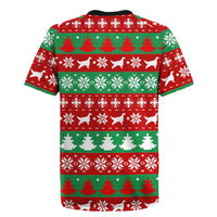 Christmas Dogs Rugby Jersey with Santa Hats and Red Green Holiday Pattern - Wonder Print Shop