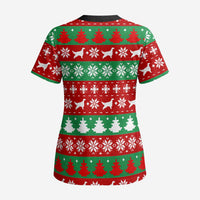 Christmas Dogs Scrub Top with Santa Hats and Red Green Holiday Pattern - Wonder Print Shop