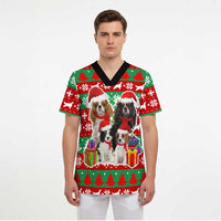 Christmas Dogs Scrub Top with Santa Hats and Red Green Holiday Pattern - Wonder Print Shop