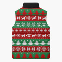 Christmas Dogs Sleeveless Puffer Jacket with Santa Hats and Red Green Holiday Pattern - undefined