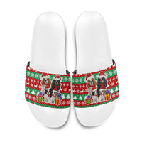 Christmas Dogs Slide Sandals with Santa Hats and Red Green Holiday Pattern - Wonder Print Shop