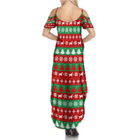 Christmas Dogs Summer Maxi Dress with Santa Hats and Red Green Holiday Pattern - Wonder Print Shop