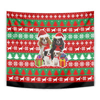 Christmas Dogs Tapestry with Santa Hats and Red Green Holiday Pattern - Wonder Print Shop