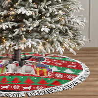 Christmas Dogs Tree Skirt with Santa Hats and Red Green Holiday Pattern - Wonder Print Shop
