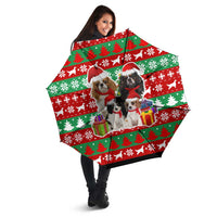 Christmas Dogs Umbrella with Santa Hats and Red Green Holiday Pattern - Wonder Print Shop