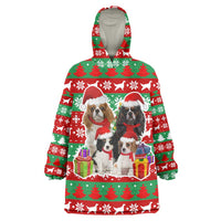 Christmas Dogs Wearable Blanket Hoodie with Santa Hats and Red Green Holiday Pattern - Wonder Print Shop