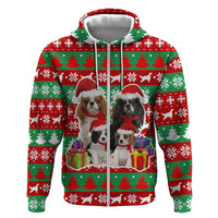 Christmas Dogs Zip Hoodie with Santa Hats and Red Green Holiday Pattern - Wonder Print Shop