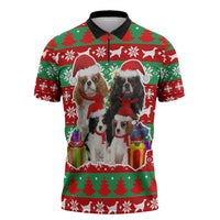 Christmas Dogs Zipper Polo Shirt with Santa Hats and Red Green Holiday Pattern - Wonder Print Shop