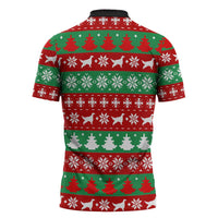 Christmas Dogs Zipper Polo Shirt with Santa Hats and Red Green Holiday Pattern - Wonder Print Shop