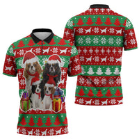 Christmas Dogs Zipper Polo Shirt with Santa Hats and Red Green Holiday Pattern - Wonder Print Shop