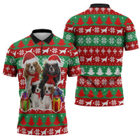 Christmas Dogs Zipper Polo Shirt with Santa Hats and Red Green Holiday Pattern - Wonder Print Shop