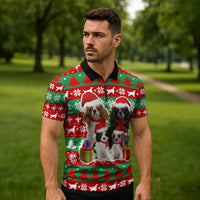 Christmas Dogs Zipper Polo Shirt with Santa Hats and Red Green Holiday Pattern - Wonder Print Shop