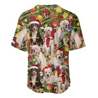 Christmas Dogs Baseball Jersey with Santa Hats and Festive Ornament Pattern - Wonder Print Shop
