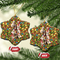 Christmas Dogs Ceramic Ornament with Santa Hats and Festive Ornament Pattern - Wonder Print Shop