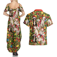 Christmas Dogs Couples Matching Summer Maxi Dress and Hawaiian Shirt with Santa Hats and Festive Ornament Pattern - Wonder Print Shop