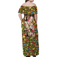 Christmas Dogs Family Matching Off Shoulder Maxi Dress and Hawaiian Shirt with Santa Hats and Festive Ornament Pattern - Wonder Print Shop