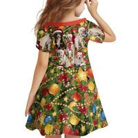 Christmas Dogs Family Matching Short Sleeve Bodycon Dress and Hawaiian Shirt with Santa Hats and Festive Ornament Pattern - Wonder Print Shop