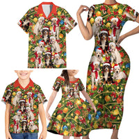 Christmas Dogs Family Matching Short Sleeve Bodycon Dress and Hawaiian Shirt with Santa Hats and Festive Ornament Pattern - Wonder Print Shop
