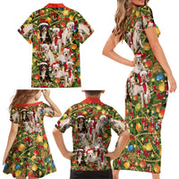 Christmas Dogs Family Matching Short Sleeve Bodycon Dress and Hawaiian Shirt with Santa Hats and Festive Ornament Pattern - Wonder Print Shop