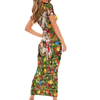 Christmas Dogs Family Matching Short Sleeve Bodycon Dress and Hawaiian Shirt with Santa Hats and Festive Ornament Pattern - Wonder Print Shop
