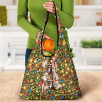 Christmas Dogs Grocery Bag with Santa Hats and Festive Ornament Pattern - Wonder Print Shop
