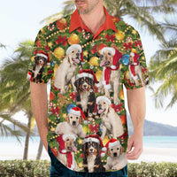 Christmas Dogs Hawaiian Shirt with Santa Hats and Festive Ornament Pattern - Wonder Print Shop
