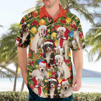 Christmas Dogs Hawaiian Shirt with Santa Hats and Festive Ornament Pattern - Wonder Print Shop