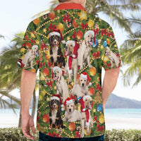 Christmas Dogs Hawaiian Shirt with Santa Hats and Festive Ornament Pattern - Wonder Print Shop