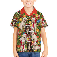 Christmas Dogs Hawaiian Shirt with Santa Hats and Festive Ornament Pattern - Wonder Print Shop
