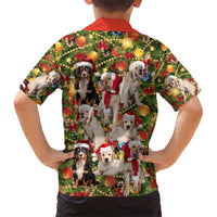 Christmas Dogs Hawaiian Shirt with Santa Hats and Festive Ornament Pattern - Wonder Print Shop