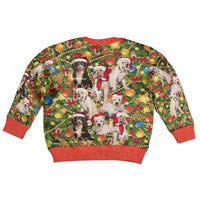 Christmas Dogs Kid Ugly Christmas Sweater with Santa Hats and Festive Ornament Pattern - Wonder Print Shop