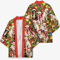 Christmas Dogs Kimono with Santa Hats and Festive Ornament Pattern - Wonder Print Shop