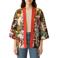 Christmas Dogs Kimono with Santa Hats and Festive Ornament Pattern - Wonder Print Shop