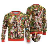 Christmas Dogs Ugly Christmas Sweater with Santa Hats and Festive Ornament Pattern - Wonder Print Shop
