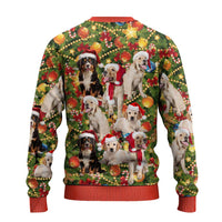 Christmas Dogs Ugly Christmas Sweater with Santa Hats and Festive Ornament Pattern - Wonder Print Shop