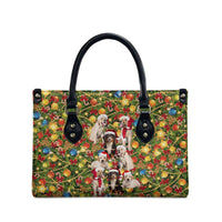 Christmas Dogs Leather Bag with Santa Hats and Festive Ornament Pattern - Wonder Print Shop