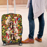 Christmas Dogs Luggage Cover with Santa Hats and Festive Ornament Pattern - Wonder Print Shop
