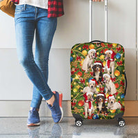 Christmas Dogs Luggage Cover with Santa Hats and Festive Ornament Pattern - Wonder Print Shop