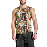 Christmas Dogs Men Tank Top with Santa Hats and Festive Ornament Pattern - Wonder Print Shop
