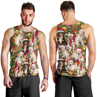 Christmas Dogs Men Tank Top with Santa Hats and Festive Ornament Pattern - Wonder Print Shop