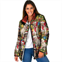 Christmas Dogs Padded Jacket with Santa Hats and Festive Ornament Pattern - Wonder Print Shop