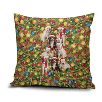 Christmas Dogs Pillow Cover with Santa Hats and Festive Ornament Pattern - Wonder Print Shop