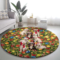 Christmas Dogs Round Carpet with Santa Hats and Festive Ornament Pattern - Wonder Print Shop