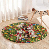 Christmas Dogs Round Carpet with Santa Hats and Festive Ornament Pattern - Wonder Print Shop