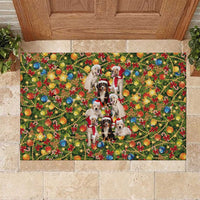 Christmas Dogs Rubber Doormat with Santa Hats and Festive Ornament Pattern - Wonder Print Shop