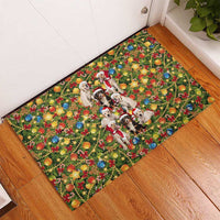 Christmas Dogs Rubber Doormat with Santa Hats and Festive Ornament Pattern - Wonder Print Shop