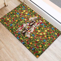 Christmas Dogs Rubber Doormat with Santa Hats and Festive Ornament Pattern - Wonder Print Shop