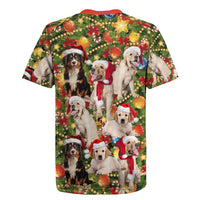 Christmas Dogs Rugby Jersey with Santa Hats and Festive Ornament Pattern - Wonder Print Shop