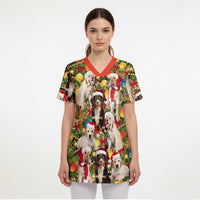 Christmas Dogs Scrub Top with Santa Hats and Festive Ornament Pattern - Wonder Print Shop